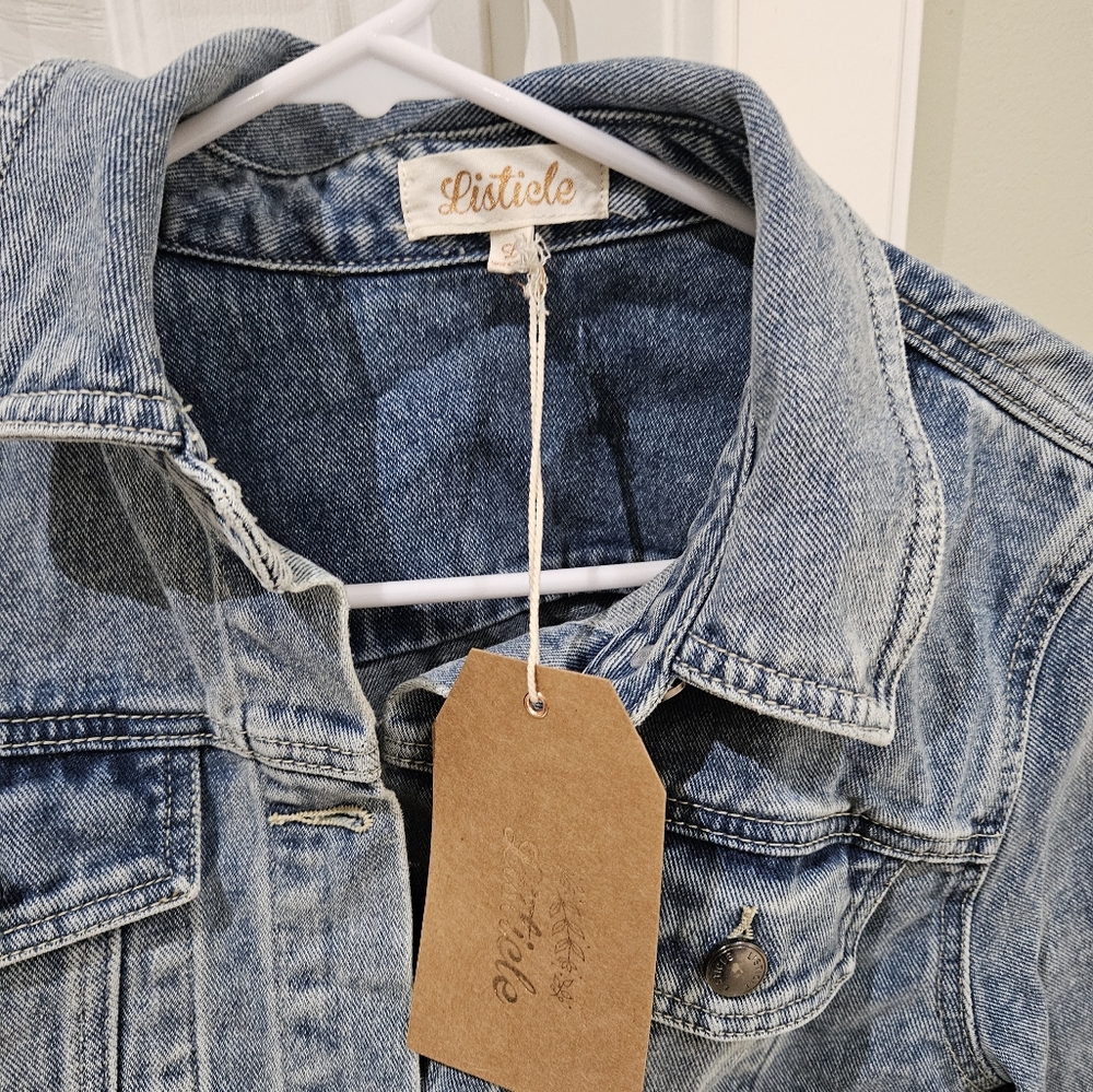 Listicle Jean Jacket With Ruffle Trim - Picture 3 of 4
